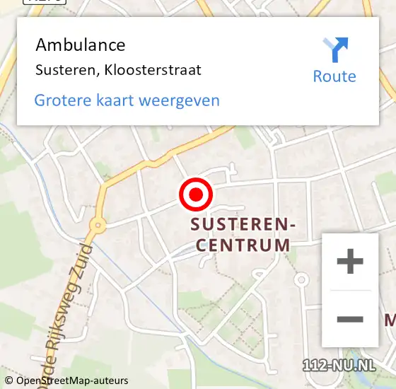 Locatie op kaart van de 112 melding: Ambulance Susteren, Kloosterstraat op 7 juni 2019 12:55