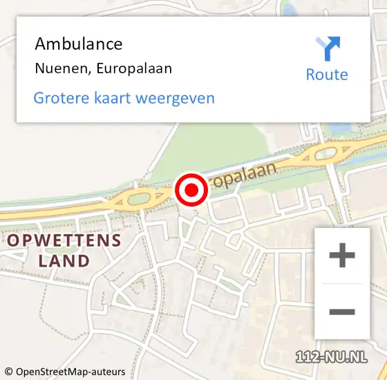 Locatie op kaart van de 112 melding: Ambulance Nuenen, Europalaan op 7 juni 2019 13:04