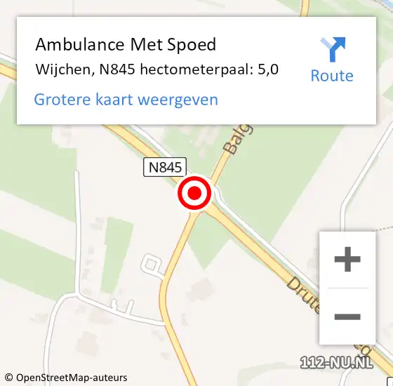 Locatie op kaart van de 112 melding: Ambulance Met Spoed Naar Wijchen, N845 hectometerpaal: 5,0 op 7 juni 2019 14:00