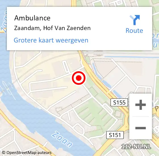Locatie op kaart van de 112 melding: Ambulance Zaandam, Hof Van Zaenden op 7 juni 2019 15:05
