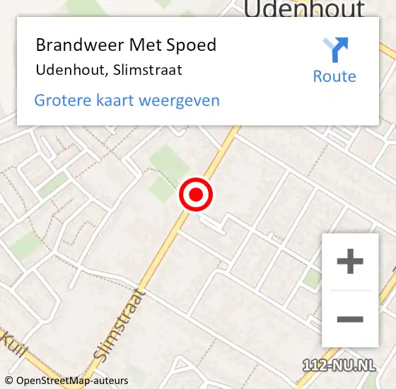 Locatie op kaart van de 112 melding: Brandweer Met Spoed Naar Udenhout, Slimstraat op 7 juni 2019 16:08