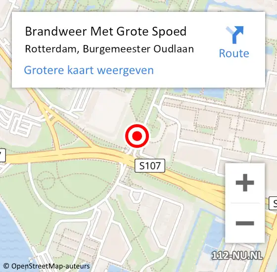 Locatie op kaart van de 112 melding: Brandweer Met Grote Spoed Naar Rotterdam, Burgemeester Oudlaan op 7 juni 2019 19:07