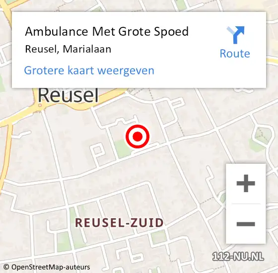 Locatie op kaart van de 112 melding: Ambulance Met Grote Spoed Naar Reusel, Marialaan op 7 juni 2019 22:15