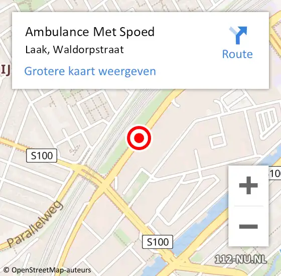 Locatie op kaart van de 112 melding: Ambulance Met Spoed Naar Laak, Waldorpstraat op 7 juni 2019 22:25