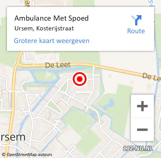 Locatie op kaart van de 112 melding: Ambulance Met Spoed Naar Ursem, Kosterijstraat op 7 juni 2019 22:35