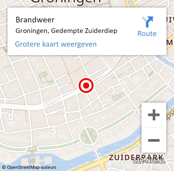 Locatie op kaart van de 112 melding: Brandweer Groningen, Gedempte Zuiderdiep op 8 juni 2019 09:52