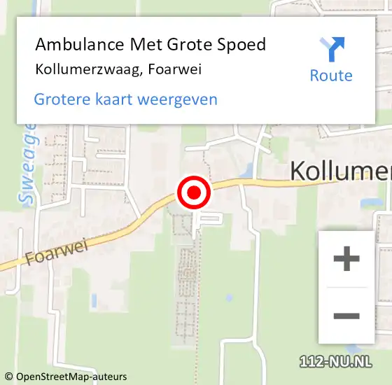 Locatie op kaart van de 112 melding: Ambulance Met Grote Spoed Naar Kollumerzwaag, Foarwei op 8 juni 2019 11:59