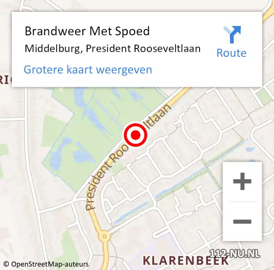 Locatie op kaart van de 112 melding: Brandweer Met Spoed Naar Middelburg, President Rooseveltlaan op 8 juni 2019 12:10