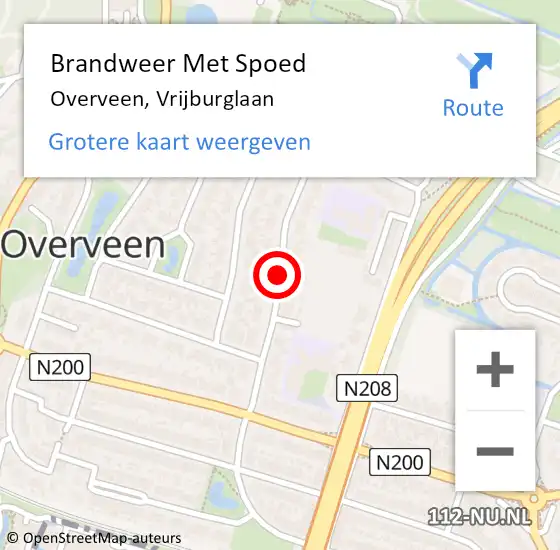 Locatie op kaart van de 112 melding: Brandweer Met Spoed Naar Overveen, Vrijburglaan op 8 juni 2019 12:40