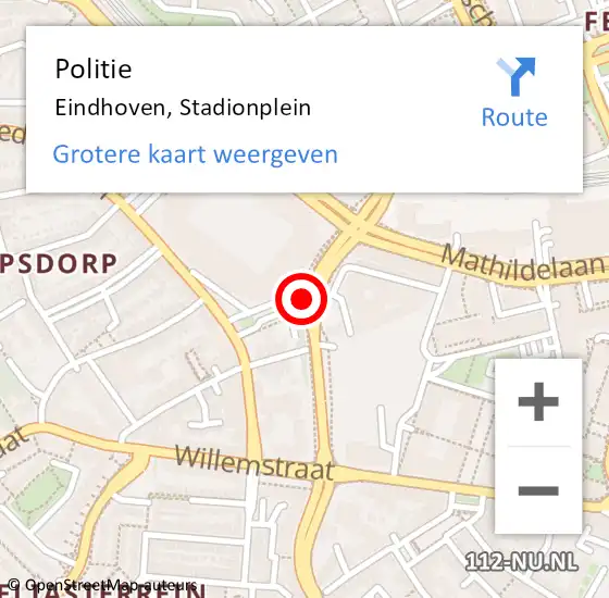 Locatie op kaart van de 112 melding: Politie Eindhoven, Stadionplein op 8 juni 2019 14:38