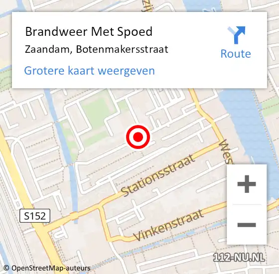 Locatie op kaart van de 112 melding: Brandweer Met Spoed Naar Zaandam, Botenmakersstraat op 8 juni 2019 16:22