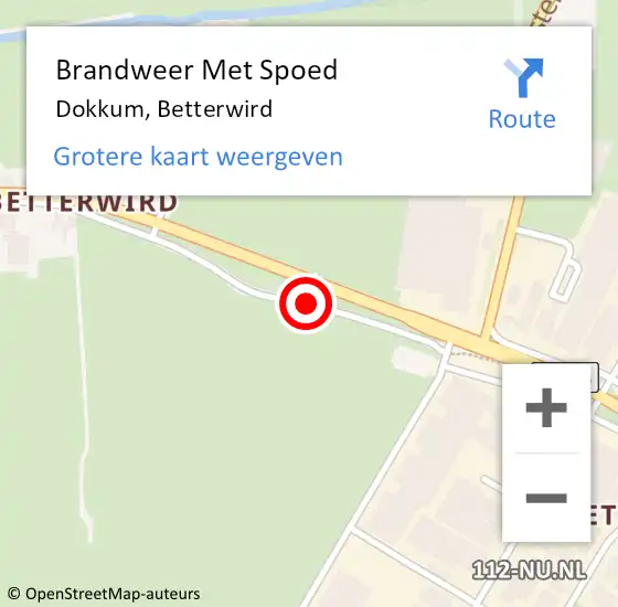 Locatie op kaart van de 112 melding: Brandweer Met Spoed Naar Dokkum, Betterwird op 8 juni 2019 16:32