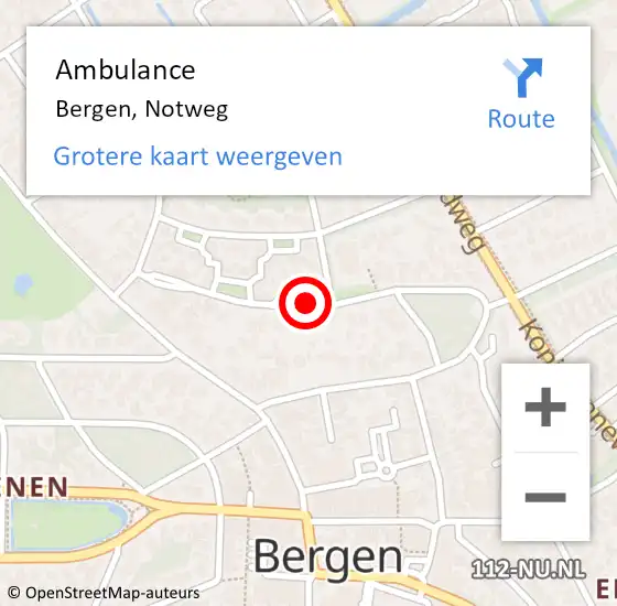 Locatie op kaart van de 112 melding: Ambulance Bergen, Notweg op 8 juni 2019 18:42
