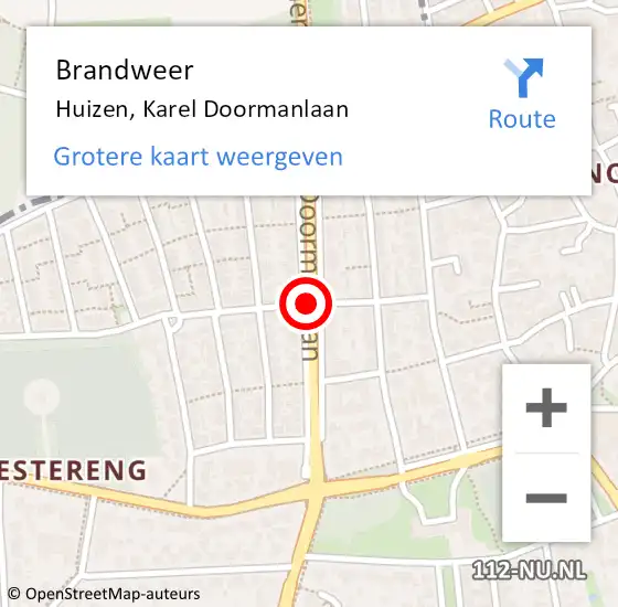 Locatie op kaart van de 112 melding: Brandweer Huizen, Karel Doormanlaan op 8 juni 2019 18:59