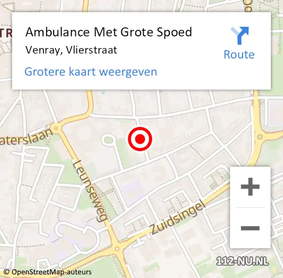 Locatie op kaart van de 112 melding: Ambulance Met Grote Spoed Naar Venray, Vlierstraat op 8 juni 2019 20:39
