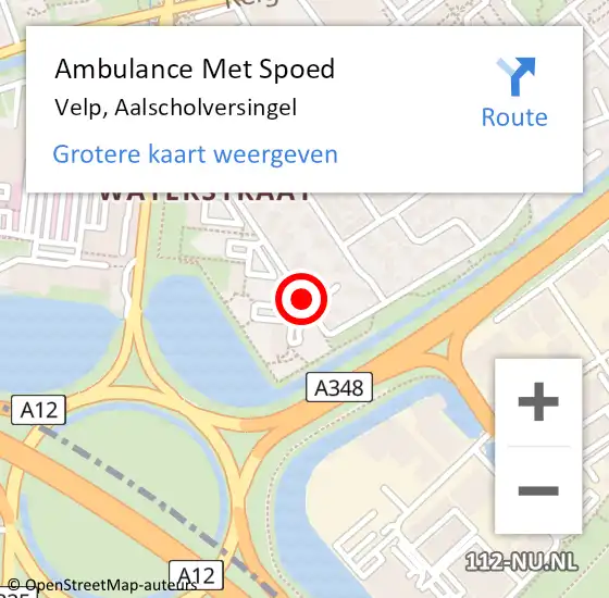 Locatie op kaart van de 112 melding: Ambulance Met Spoed Naar Velp, Aalscholversingel op 8 juni 2019 20:58