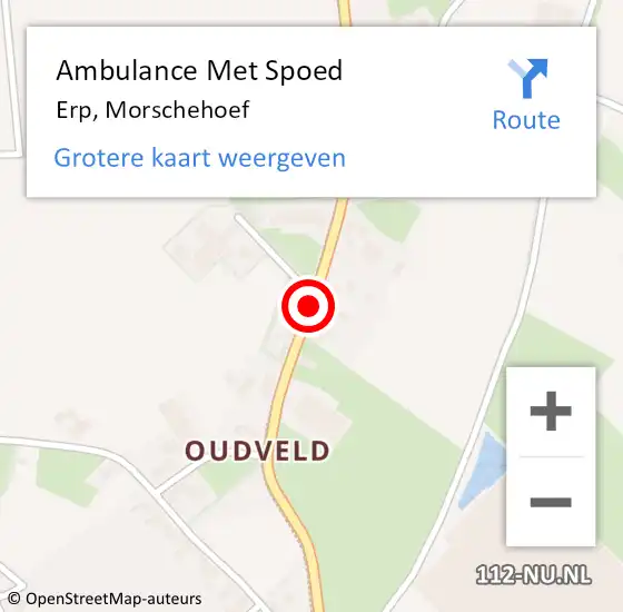 Locatie op kaart van de 112 melding: Ambulance Met Spoed Naar Erp, Morschehoef op 9 juni 2019 10:39
