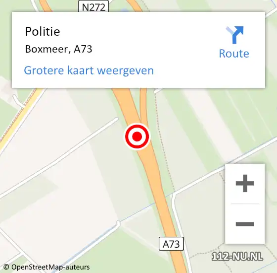 Locatie op kaart van de 112 melding: Politie Boxmeer, A73 op 9 juni 2019 13:52