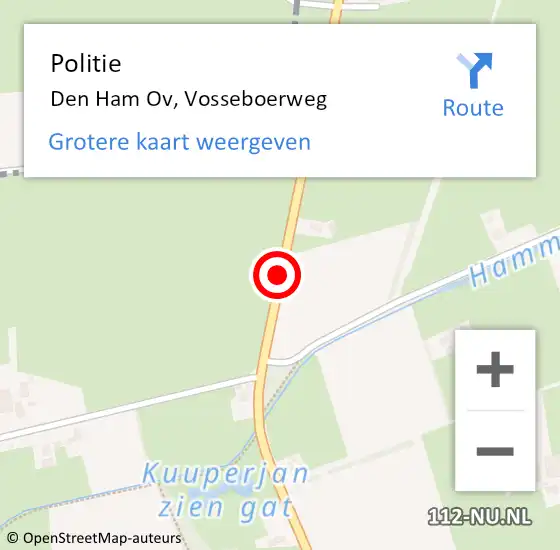 Locatie op kaart van de 112 melding: Politie Den Ham Ov, Vosseboerweg op 9 juni 2019 15:21