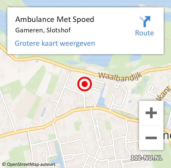 Locatie op kaart van de 112 melding: Ambulance Met Spoed Naar Gameren, Slotshof op 9 juni 2019 20:03