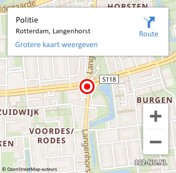 Locatie op kaart van de 112 melding: Politie Rotterdam, Langenhorst op 9 juni 2019 21:01
