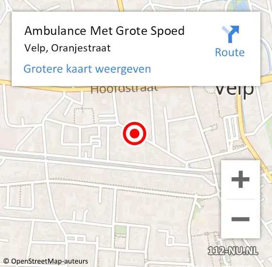 Locatie op kaart van de 112 melding: Ambulance Met Grote Spoed Naar Velp, Oranjestraat op 9 juni 2019 23:41