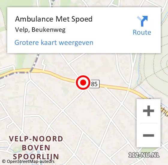 Locatie op kaart van de 112 melding: Ambulance Met Spoed Naar Velp, Beukenweg op 10 juni 2019 08:08