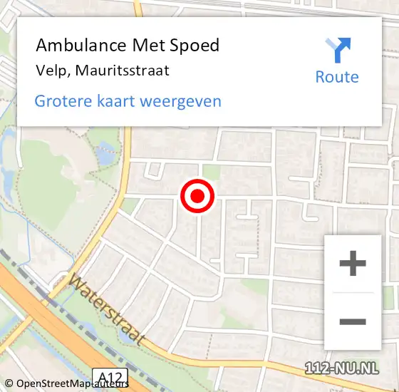 Locatie op kaart van de 112 melding: Ambulance Met Spoed Naar Velp, Mauritsstraat op 10 juni 2019 08:49