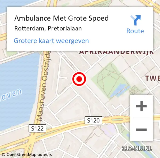 Locatie op kaart van de 112 melding: Ambulance Met Grote Spoed Naar Rotterdam, Pretorialaan op 10 juni 2019 09:13