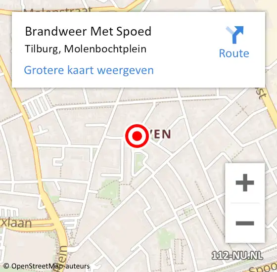 Locatie op kaart van de 112 melding: Brandweer Met Spoed Naar Tilburg, Molenbochtplein op 10 juni 2019 11:19