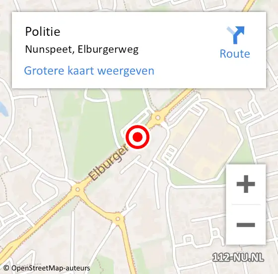 Locatie op kaart van de 112 melding: Politie Nunspeet, Elburgerweg op 10 juni 2019 12:34