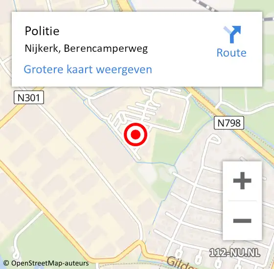 Locatie op kaart van de 112 melding: Politie Nijkerk, Berencamperweg op 10 juni 2019 17:07