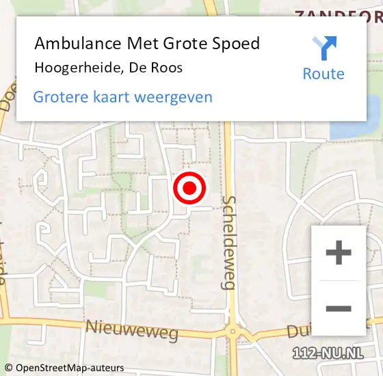 Locatie op kaart van de 112 melding: Ambulance Met Grote Spoed Naar Hoogerheide, De Roos op 10 juni 2019 18:53