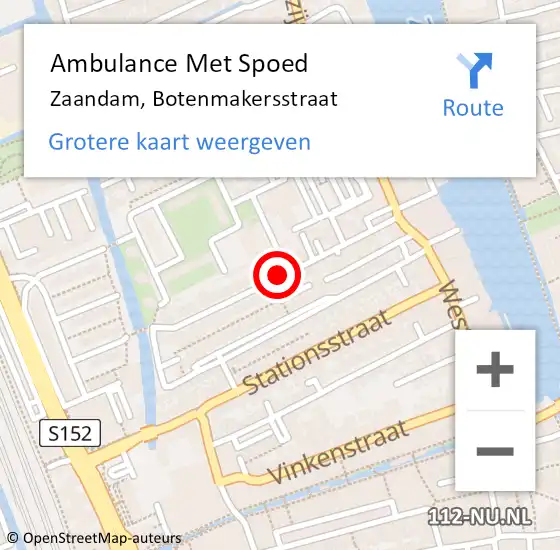 Locatie op kaart van de 112 melding: Ambulance Met Spoed Naar Zaandam, Botenmakersstraat op 10 juni 2019 20:25