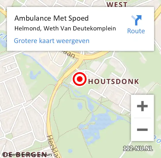 Locatie op kaart van de 112 melding: Ambulance Met Spoed Naar Helmond, Weth Van Deutekomplein op 10 juni 2019 21:51