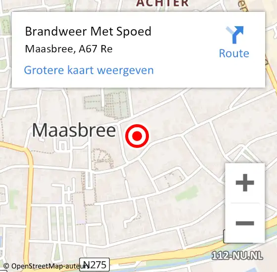 Locatie op kaart van de 112 melding: Brandweer Met Spoed Naar Maasbree, A67 Re op 11 juni 2019 08:22