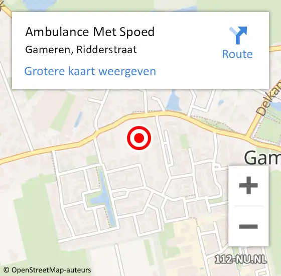 Locatie op kaart van de 112 melding: Ambulance Met Spoed Naar Gameren, Ridderstraat op 11 juni 2019 09:41