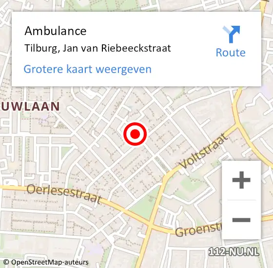 Locatie op kaart van de 112 melding: Ambulance Tilburg, Jan van Riebeeckstraat op 11 juni 2019 11:47