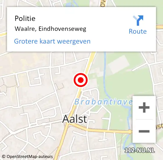 Locatie op kaart van de 112 melding: Politie Waalre, Eindhovenseweg op 11 juni 2019 12:53