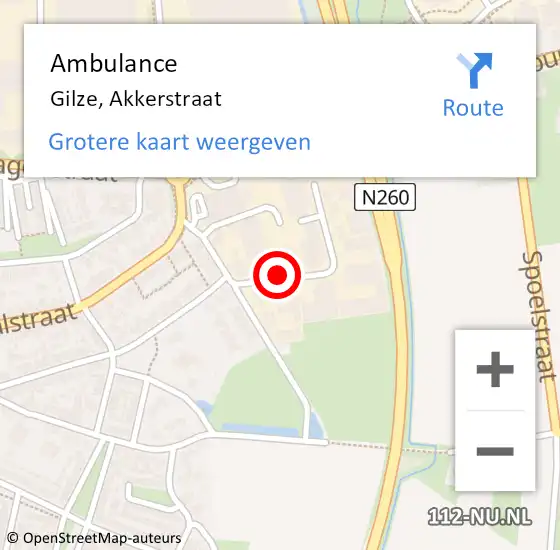 Locatie op kaart van de 112 melding: Ambulance Gilze, Akkerstraat op 11 juni 2019 13:43