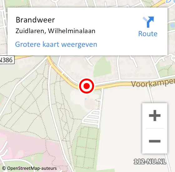 Locatie op kaart van de 112 melding: Brandweer Zuidlaren, Wilhelminalaan op 11 juni 2019 15:06