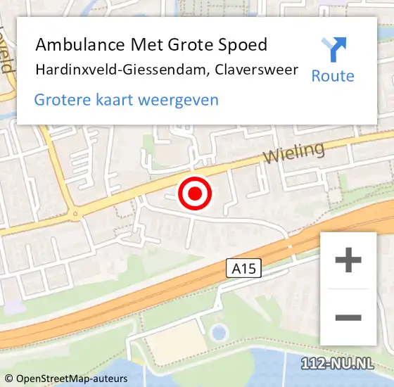 Locatie op kaart van de 112 melding: Ambulance Met Grote Spoed Naar Hardinxveld-Giessendam, Claversweer op 11 juni 2019 19:25