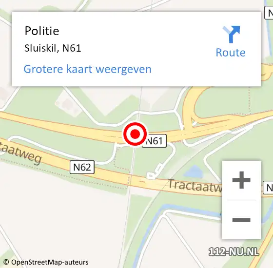 Locatie op kaart van de 112 melding: Politie Sluiskil, N61 op 11 juni 2019 20:04