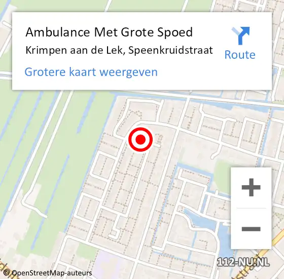Locatie op kaart van de 112 melding: Ambulance Met Grote Spoed Naar Krimpen aan de Lek, Speenkruidstraat op 11 juni 2019 20:39