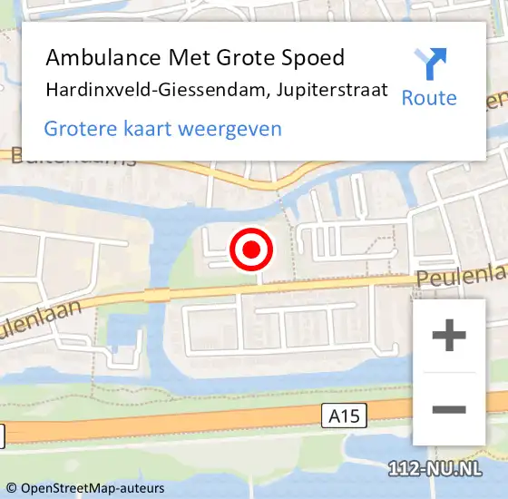 Locatie op kaart van de 112 melding: Ambulance Met Grote Spoed Naar Hardinxveld-Giessendam, Jupiterstraat op 11 juni 2019 21:24