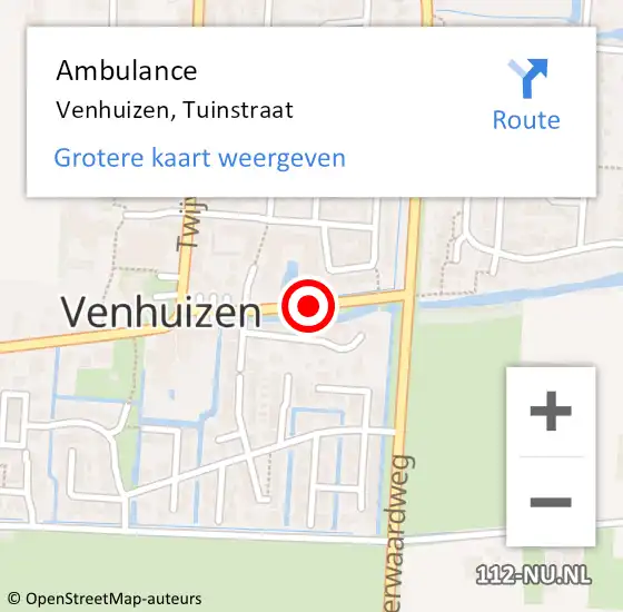 Locatie op kaart van de 112 melding: Ambulance Venhuizen, Tuinstraat op 12 juni 2019 00:27