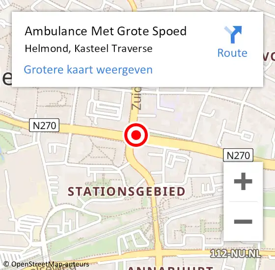 Locatie op kaart van de 112 melding: Ambulance Met Grote Spoed Naar Helmond, Kasteel Traverse op 12 juni 2019 00:36