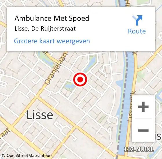 Locatie op kaart van de 112 melding: Ambulance Met Spoed Naar Lisse, De Ruijterstraat op 12 juni 2019 05:10