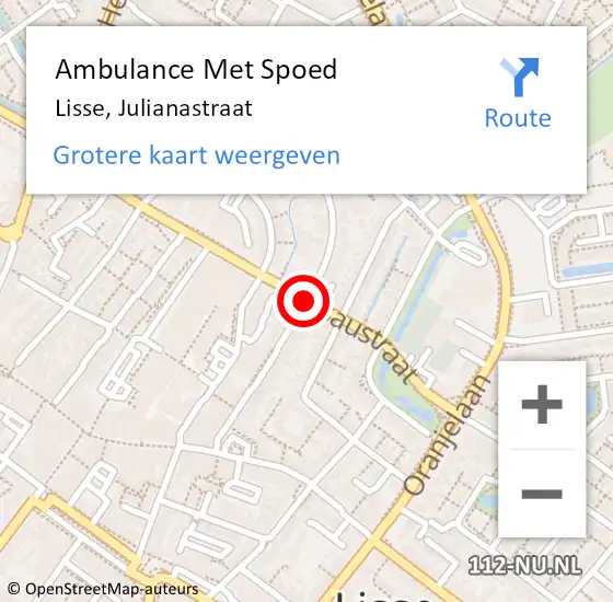Locatie op kaart van de 112 melding: Ambulance Met Spoed Naar Lisse, Julianastraat op 12 juni 2019 08:55