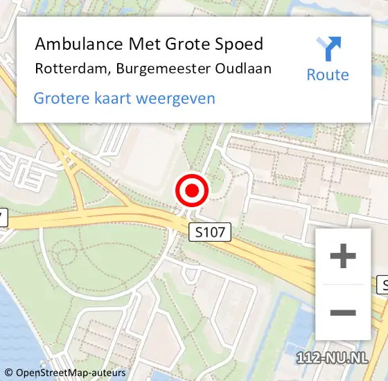 Locatie op kaart van de 112 melding: Ambulance Met Grote Spoed Naar Rotterdam, Burgemeester Oudlaan op 12 juni 2019 09:06